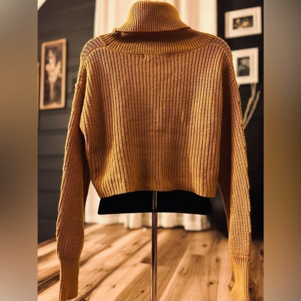Olivaceous mustard yellow cropped knit sweater, size Small - Picture 8 of 10